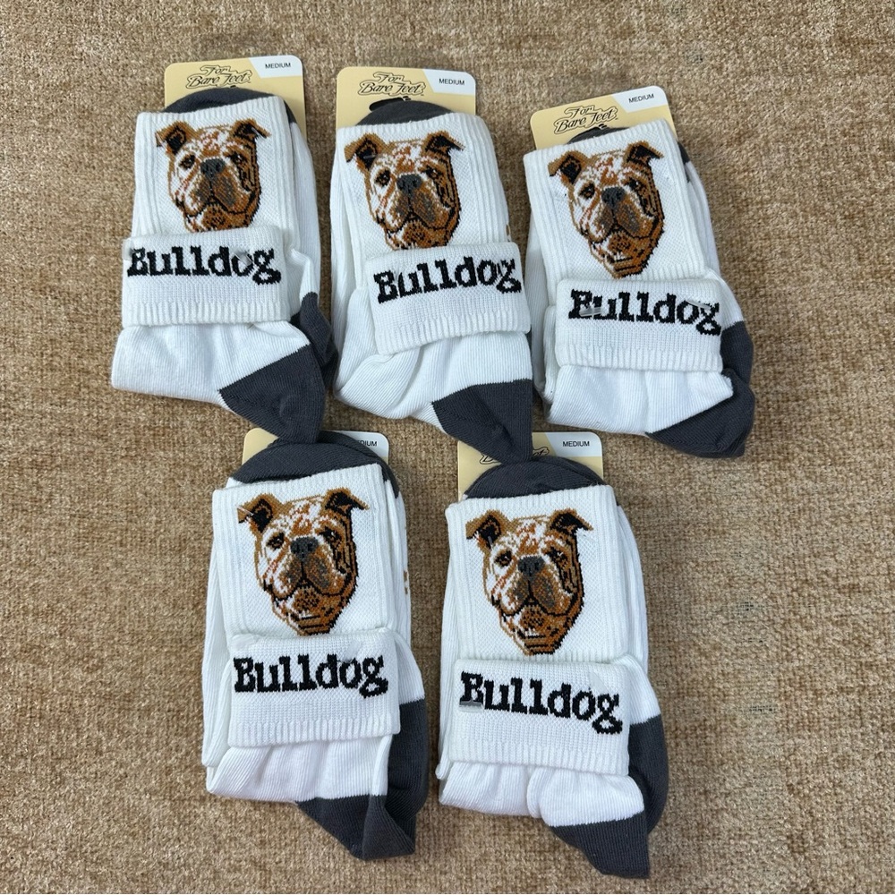 For Bare Feet NWT Set Of 5 Bulldog Crew Socks Unisex W-6-11 /M-5-10 Medium
